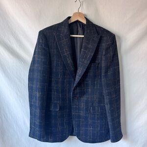 WSS Menswear Navy Plaid Cotton Blazer EU 52 US 42R Drop 6